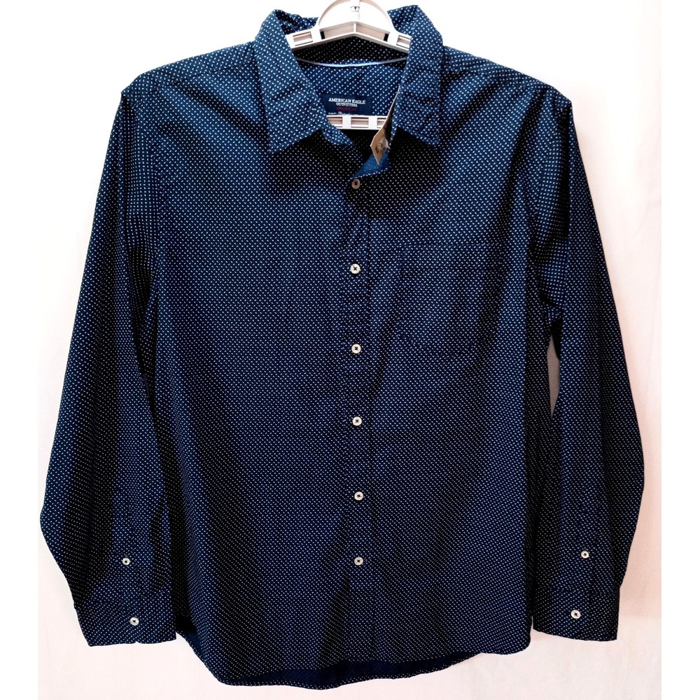 New American Eagle Long Sleeve Button Down Athletic Fit Men's Shirt, XL, Blue